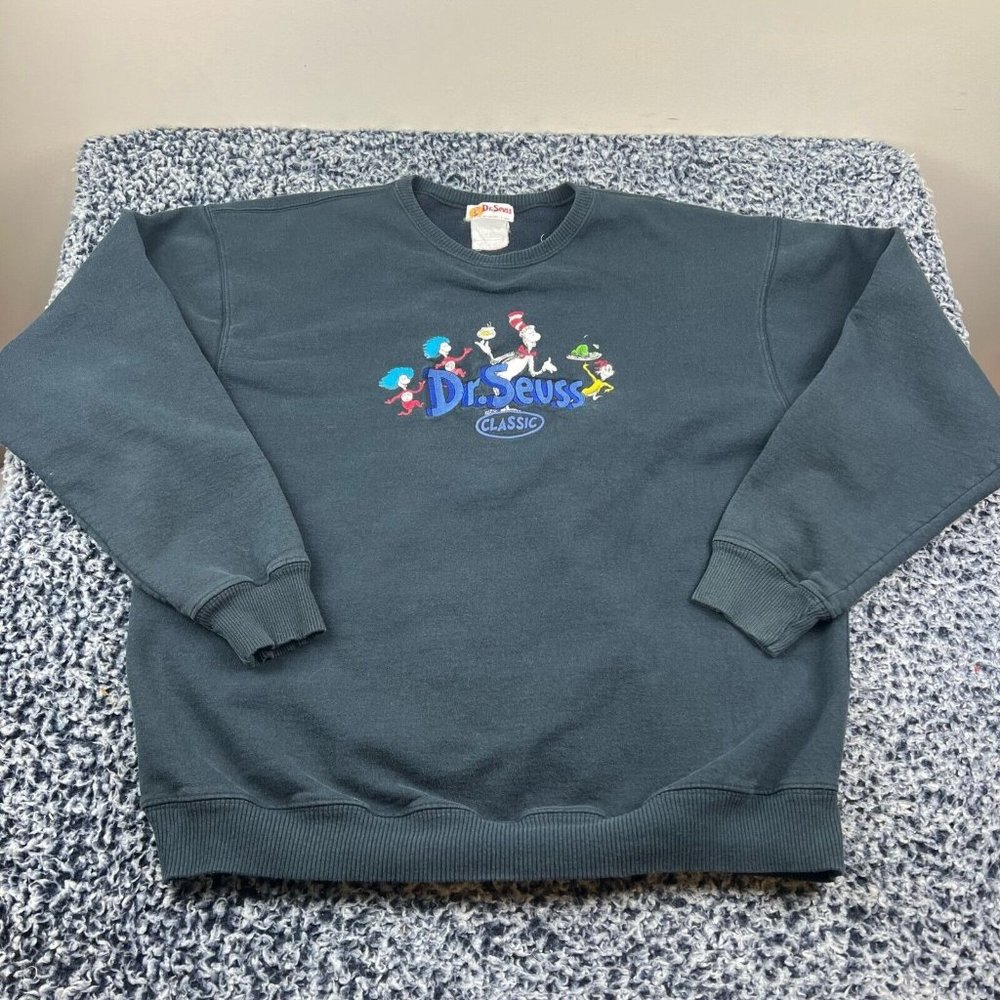 Dr. Seuss Classic Graphic Sweatshirt Adult Extra Large XL Navy Blue Crew Neck
